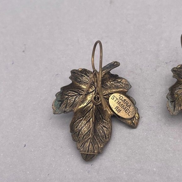 Cara Stimmel Ltd Leaf Beaded Center Earring Hook Closure Gold Tone - Picture 5 of 5